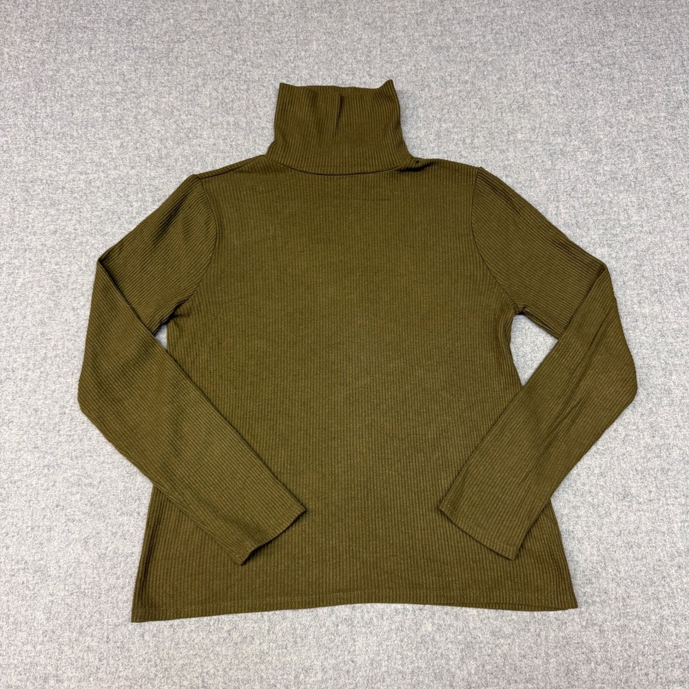 Faherty | Ribbed Turtleneck Top | Size Large | Olive Green | Long Sleeve Repreve